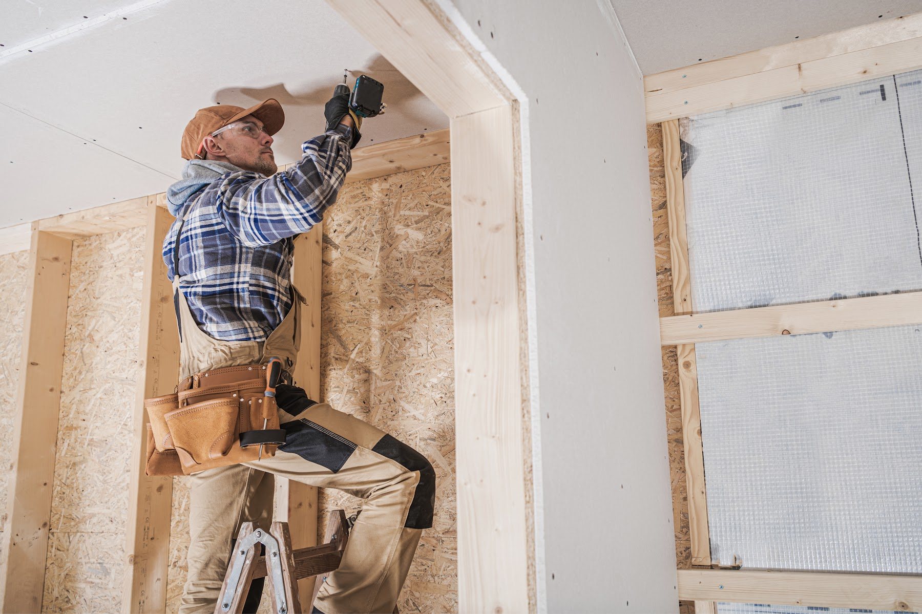Interior remodeling work during wall and finish preparation